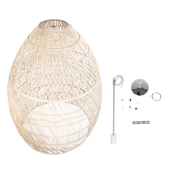 GloboStar® MALIBU 01813 Boho Κρεμαστό Φωτιστικό Καμπάνα Μονόφωτο 1 x E27 IP20 Μπεζ Ξύλο - Μ120 x Π120 x Υ156cm