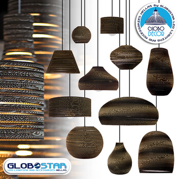 GloboStar® SANTORINI 01290 Boho Κρεμαστό Φωτιστικό Καπέλο Μονόφωτο 1 x E27 IP20 3D Καφέ Χαρτί - Μ30 x Π30 x Y20cm