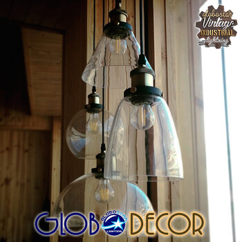 GloboStar® WICKHAM 01171 Vintage Κρεμαστό Φωτιστικό Καμπάνα Μονόφωτο 1 x E27 IP20 Διάφανο Γυαλί με Μαύρο & Χρυσό Μέταλλο - Μ30 x Π30 x Y25cm