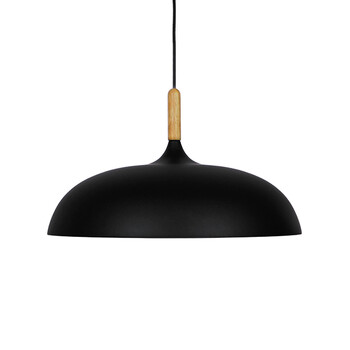 GloboStar® VALLETE 01258 Μοντέρνο Κρεμαστό Φωτιστικό Καμπάνα Μονόφωτο 1 x E27 IP20 Μαύρο Μέταλλο με Μπεζ Ξύλο - Μ45 x Π45 x Υ27cm