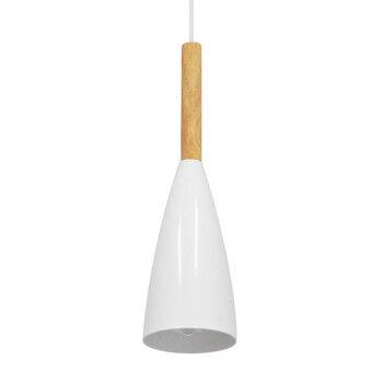 GloboStar® DILLON 00876 Μοντέρνο Κρεμαστό Φωτιστικό Καμπάνα Μονόφωτο 1 x E27 IP20 Λευκό Μέταλλο με Μπεζ Ξύλο - Μ11 x Π11 x Υ36cm