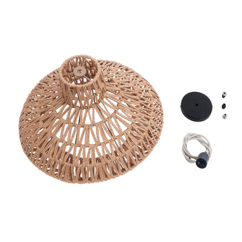 GloboStar® JENSON 00910 Boho Κρεμαστό Φωτιστικό Καμπάνα Μονόφωτο 1 x E27 IP20 Μπεζ Σχοινί - Μ38 x Π38 x Υ24cm