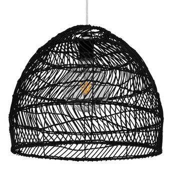 GloboStar® MALIBU 00969 Boho Κρεμαστό Φωτιστικό Πλέγμα Μονόφωτο 1 x E27 IP20 Μαύρο Ξύλο - Μ40 x Π40 x Υ35cm