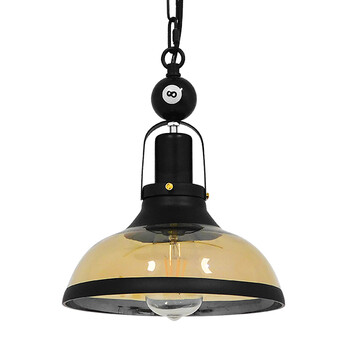 GloboStar® BILLIARD 00971 Vintage Κρεμαστό Φωτιστικό Καμπάνα Μονόφωτο 1 x E27 IP20 Mαύρο Μέταλλο με Μελί Γυαλί - Μ25 x Π25 x Υ29cm