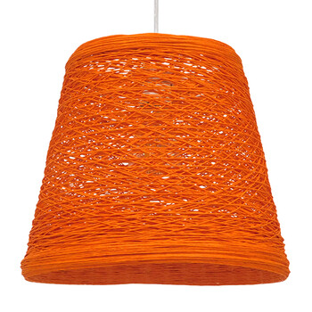 GloboStar® PLAYROOM 00997 Vintage Κρεμαστό Φωτιστικό Καμπάνα Μονόφωτο 1 x E27 IP20 Πορτοκαλί Rattan - Μ32 x Π32 x Υ27cm