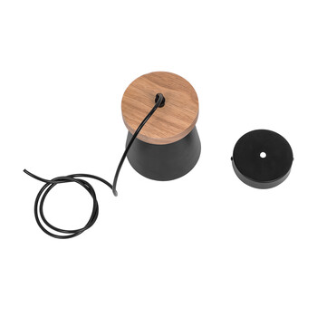GloboStar® LANA 01424 Μοντέρνο Κρεμαστό Φωτιστικό Καμπάνα Μονόφωτο 1 x E27 IP20 Μαύρο Μέταλλο με Καφέ Ξύλο - Μ13 x Π13 x Y17cm