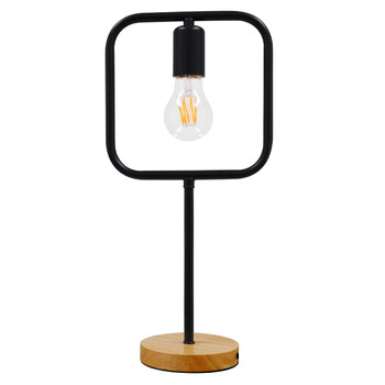 GloboStar® HONOR SQUARE 01435 Μοντέρνο Επιτραπέζιο Φωτιστικό Πορτατίφ Μονόφωτο 1 x E27 IP20 Μαύρο Μέταλλο με Μπεζ Ξύλο - Μ20 x Π20 x Υ42cm