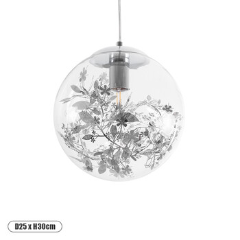 GloboStar® HARPER 01510 Μοντέρνο Κρεμαστό Φωτιστικό Μπάλα Μονόφωτο 1 x E27 IP20 Διάφανο Γυαλί με Ασημί Μέταλλο - Μ25 x Π25 x Υ30cm