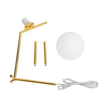 GloboStar® ELFIS 01551 Μοντέρνο Επιτραπέζιο Φωτιστικό Πορτατίφ Μονόφωτο 1 x E27 IP20 Χρυσό Μέταλλο με Λευκό Γυαλί - Μ15 x Π15 x Υ53cm