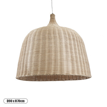 GloboStar® BAHAMAS 01570 Boho Κρεμαστό Φωτιστικό Καμπάνα Μονόφωτο 1 x E27 IP20 Μπεζ Ξύλο - Μ90 x Π90 x Y90cm