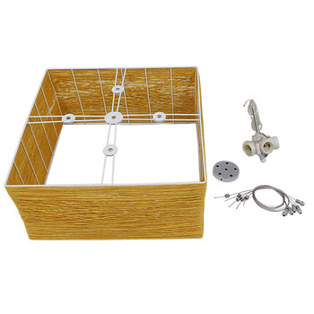GloboStar® INCASS 01629 Vintage Κρεμαστό Φωτιστικό Καπέλο Πολύφωτο 5 x E27 IP20 Μπεζ Rattan - Μ40 x Π40 x Υ22.5cm
