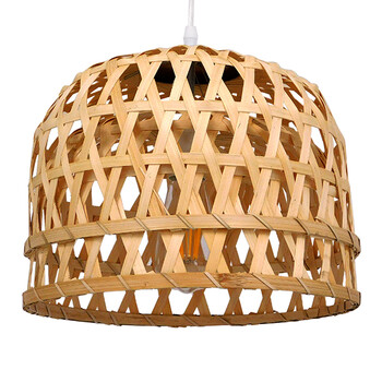 GloboStar® MANGEA 01634 Boho Κρεμαστό Φωτιστικό Καμπάνα Μονόφωτο 1 x E27 IP20 Μπεζ Ξύλο - Μ32 x Π32 x Υ30cm