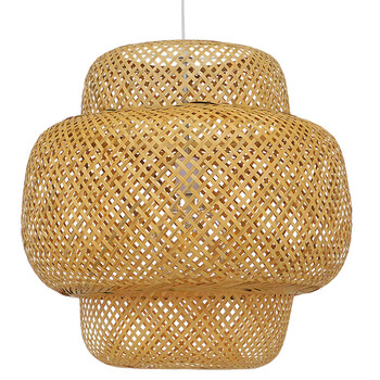 GloboStar® MALDIVES 01657 Boho Κρεμαστό Φωτιστικό Πλέγμα Μονόφωτο 1 x E27 IP20 Μπεζ Ξύλο - Μ56 x Π56 x Υ54cm