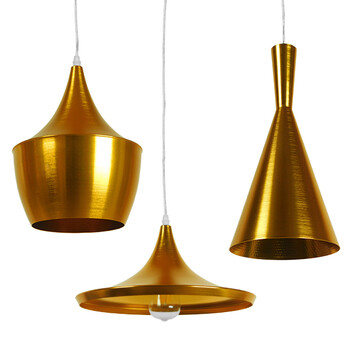 GloboStar® SHANGHAI 01678 Μοντέρνο Κρεμαστό Φωτιστικό Καμπάνα Σετ Τρίφωτο 3 x E27 IP20 Χρυσό Μέταλλο - Μ79 x Π79 x Y38.5cm