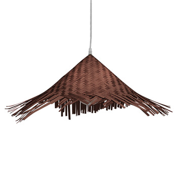 GloboStar® RICEHAT 01667 Boho Κρεμαστό Φωτιστικό Καμπάνα Μονόφωτο 1 x E27 IP20 Καφέ Ξύλο - Μ70 x Π70 x Y25cm
