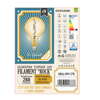 GloboStar® 99175 Λάμπα LED Soft S Spiral Filament E27 R170 ROCK Γλόμπος 4W 280lm 360° AC 220-240V IP20 Φ16.5 x Υ28cm Ultra Θερμό Λευκό 2200K με Μελί Γυαλί Dimmable - 3 Χρόνια Εγγύηση