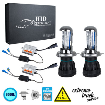 GloboStar® 84135 H4 XCB Line KIT Βασικού Φωτισμού Φορτηγού 3rd Generation Can-Bus Extreme Truck Series Bi-XENON 110W 10350lm DC 24V Αδιάβροχο IP65 Ψυχρό Λευκό 8000K
