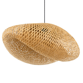 GloboStar® MEXICO 00720 Boho Κρεμαστό Φωτιστικό Πλέγμα Μονόφωτο 1 x E27 IP20 Μπεζ Ξύλο - Μ85 x Π55 x Y36cm