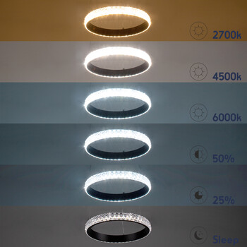 GloboStar® DIAMOND 61130 Κρεμαστό Φωτιστικό Δαχτυλίδι-Κύκλος LED CCT 45W 5230lm 360° AC 220-240V - Εναλλαγή Φωτισμού μέσω Τηλεχειριστηρίου All In One Ψυχρό 6000k+Φυσικό 4500k+Θερμό 2700k Dimmable Φ60cm - Μαύρο - 3 Years Warranty