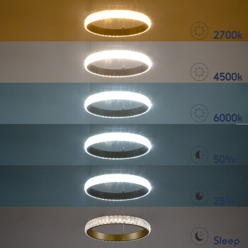 GloboStar® DIAMOND 61131 Κρεμαστό Φωτιστικό Δαχτυλίδι-Κύκλος LED CCT 45W 5230lm 360° AC 220-240V - Εναλλαγή Φωτισμού μέσω Τηλεχειριστηρίου All In One Ψυχρό 6000k+Φυσικό 4500k+Θερμό 2700k Dimmable Φ60cm - Χρυσό Βούρτσας - 3 Years Warranty