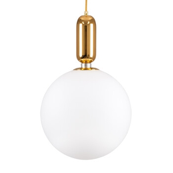 GloboStar® MAVERICK 00940 Μοντέρνο Κρεμαστό Φωτιστικό Μπάλα Μονόφωτο 1 x E27 IP20 Χρυσό Μέταλλο με Λευκό Γυαλί - Μ30 x Π30 x Υ48cm