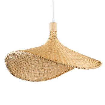 GloboStar® CUBA 01719 Boho Κρεμαστό Φωτιστικό Ανάρτηση Μονόφωτο 1 x E27 IP20 Μπεζ Ξύλο - Μ53 x Π53 x Υ30cm