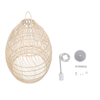 GloboStar® MALIBU 01810 Boho Κρεμαστό Φωτιστικό Καμπάνα Μονόφωτο 1 x E27 IP20 Μπεζ Ξύλο - Μ57 x Π57 x Υ75cm