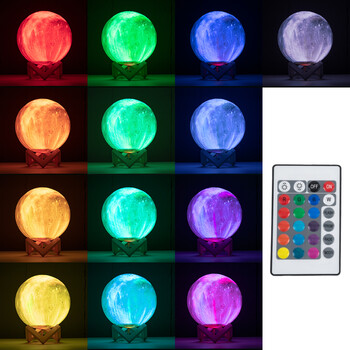 GloboStar® MOON 79617 Επιτραπέζιο Φωτιστικό Πορτατίφ LED 6W 360lm 360° DC 5V IP20 RGB Dimmable Πολύχρωμο Πλαστικό με Μπεζ Ξύλο - Μ20 x Π20 x Υ25cm - 2 Xρόνια Εγγύηση