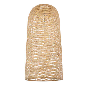 GloboStar® CALERO 00671 Boho Κρεμαστό Φωτιστικό Καμπάνα Μονόφωτο 1 x E27 IP20 Μπεζ Ξύλο - Μ50 x Π50 x Y110cm