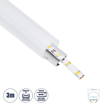 GloboStar® SURFACEPENDANT-PROFILE 70853-3M Προφίλ Αλουμινίου - Βάση & Ψύκτρα Ταινίας LED με Λευκό Γαλακτερό Κάλυμμα - Επιφανειακή & Κρεμαστή Χρήση - Πατητό Κάλυμμα - Ασημί - 3 Μέτρα - Μ300 x Φ3cm