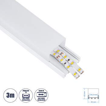 GloboStar® SURFACEPENDANT-PROFILE 70865-3M Προφίλ Αλουμινίου - Βάση & Ψύκτρα Ταινίας LED με Λευκό Γαλακτερό Κάλυμμα - Επιφανειακή & Κρεμαστή Χρήση - Πατητό Κάλυμμα - Λευκό - 3 Μέτρα - Μ300 x Π4.5 x Υ4.2cm