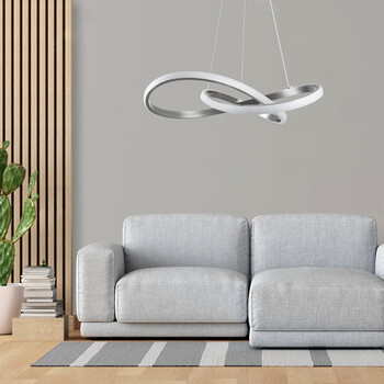 GloboStar® DEXTER 60498 Κρεμαστό Φωτιστικό Οροφής Design LED CCT 72W 8064lm 300° AC 220-240V - Εναλλαγή Φωτισμού μέσω Τηλεχειριστηρίου All In One Ψυχρό 6000k+Φυσικό 4500k+Θερμό 2700k Dimmable Φ56cm - Νίκελ Ασημί Βούρτσας - 3 Years Warranty
