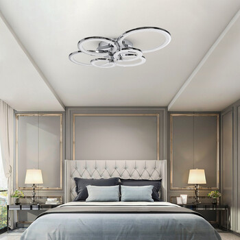 GloboStar® ROYAL-R 61324 Φωτιστικό Οροφής Design LED CCT 135W 16200lm 360° AC 220-240V - Εναλλαγή Φωτισμού μέσω Τηλεχειριστηρίου All In One Ψυχρό 6000k+Φυσικό 4500k+Θερμό 2700k Dimmable - Μ80.5 x Π59 x Υ12cm - Ασημί Νίκελ - 3 Years Warranty