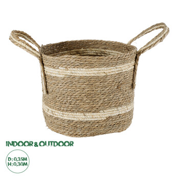 GloboStar® Artificial Garden NAXOS 20334 Διακοσμητικό Πλεκτό Καλάθι - Κασπώ Γλάστρα - Flower Pot Μπεζ με Καφέ Φ35cm x Υ30cm