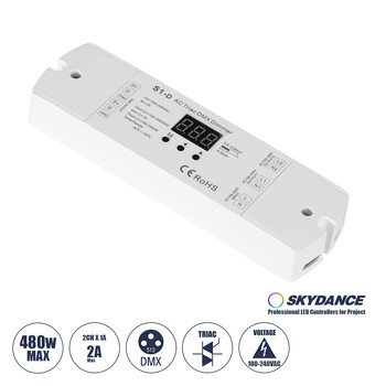 GloboStar® 70671 S1-D SKYDANCE AC Triac DMX Dimmer 2 Καναλιών AC 100-240V 2 x 1A 240W - Max 2A 480W - IP20 Μ16.7 x Π5 x Υ2.4cm - 5 Years Warranty