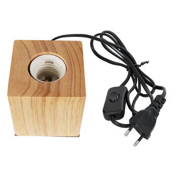 GloboStar® WOODBOX 99405 Μοντέρνο Επιτραπέζιο Φωτιστικό Πορτατίφ Μονόφωτο 1 x E27 IP20 Μπεζ Ξύλο - Μ7.6 x Π7.6 x Υ8.2cm