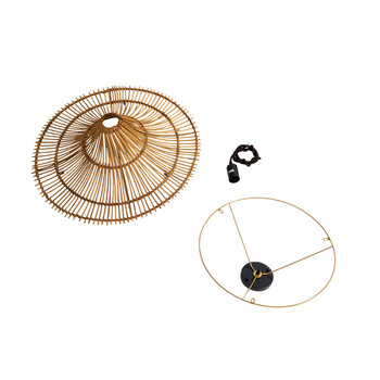 GloboStar® PALERMO 02308 Boho Φωτιστικό Οροφής Πλέγμα Μονόφωτο 1 x E27 IP20 Καφέ Ξύλο - Μ60 x Π60 x Υ36cm