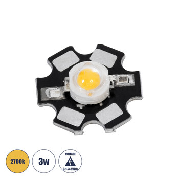 GloboStar® 73744 High Power Star LED - Υψηλής Ισχύος Star LED 3W DC 3.2V Θερμό Λευκό 2700K Φ2 x Υ0.6cm - 2 Χρόνια Εγγύηση