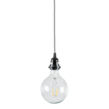 GloboStar® 77668 Μοντέρνο Κρεμαστό Φωτιστικό Ανάρτηση Μονόφωτο 1 x E27 IP2 Μαύρο & Άσπρο Ύφασμα με Μαύρο Πλαστικό - Μ5.8 x Π5.8 x Υ140cm