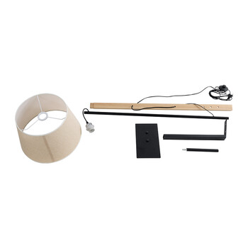 GloboStar® KELSIE 02030 Μοντέρνο Επιδαπέδιο Φωτιστικό Μονόφωτο 1 x E27 IP20 Μαύρο Μέταλλο, Μπεζ Ύφασμα με Μπεζ Ξύλο - Μ40 x Π125 x Υ140cm