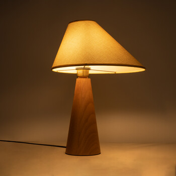 GloboStar® KAUAI 02229 Boho Επιτραπέζιο Φωτιστικό Πορτατίφ Μονόφωτο 1 x E27 IP20 Μπεζ Ξύλο με Μπεζ Ύφασμα - Μ38 x Π30 x Υ48cm