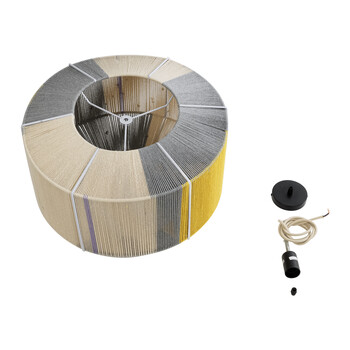 GloboStar® SALERNO 02290 Boho Κρεμαστό Φωτιστικό Καπέλο Μονόφωτο 1 x E27 IP20 Πολύχρωμο Βαμβακερό Νήμα - Μ50 x Π50 x Υ35cm