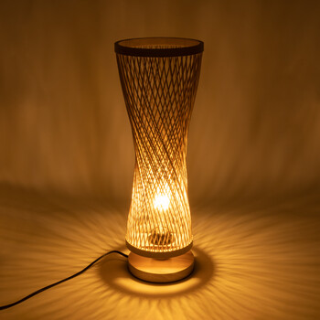GloboStar® ROWAN 01994 Boho Επιτραπέζιο Φωτιστικό Πορτατίφ Μονόφωτο 1 x E27 IP20 Μπεζ Ξύλο - Μ17 x Π17 x Υ42cm