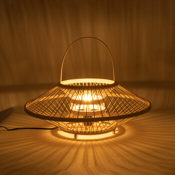 GloboStar® SORENIA 02005 Boho Επιτραπέζιο Φωτιστικό Πορτατίφ Μονόφωτο 1 x E27 IP20 Μπεζ Ξύλο - Μ50 x Π50 x Υ18cm