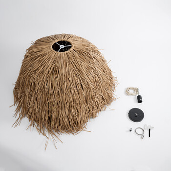 GloboStar® GUADELOUPE 02158 Boho Κρεμαστό Φωτιστικό Καμπάνα Μονόφωτο 1 x E27 IP20 Μπεζ Ράφια - Μ80 x Π80 x Υ60cm