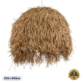 GloboStar® GUADELOUPE 02159 Boho Κρεμαστό Φωτιστικό Καμπάνα Μονόφωτο 1 x E27 IP20 Μπεζ Ράφια - Μ120 x Π120 x Υ100cm