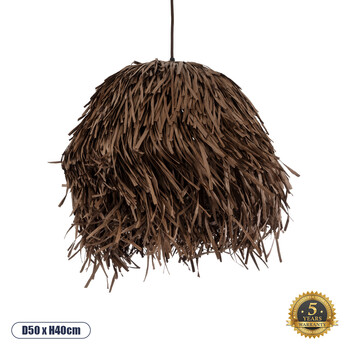 GloboStar® GUADELOUPE 02293 Boho Κρεμαστό Φωτιστικό Καμπάνα Μονόφωτο 1 x E27 IP20 Καφέ Raffia - Μ50 x Π50 x Υ40cm
