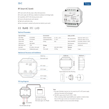 GloboStar® 73126 SS-C SKYDANCE AC RF 2.4Ghz & Push Switch 1 Κανάλι AC 100-240V 1 x 6A 1440W - Max 6A 1440W - IP20  Μ5.2 x Π5.2 x Υ2.6cm - 5 Χρόνια Εγγύηση
