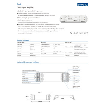 GloboStar® 73138 DA-L SKYDANCE DC DMX512 Signal Amplifier 2 Καναλιών DC 12-48V - IP20  Μ17.5 x Π4.5 x Υ2.5cm - 5 Χρόνια Εγγύηση