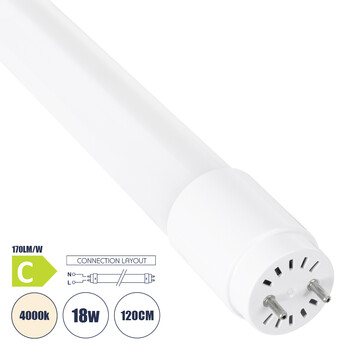 GloboStar® 99113 Λάμπα LED Τύπου Φθορίου Θερμοπλαστική T8 G13 120cm 18W 3060lm 300° AC 220-240V IP20 Φ2.6 x Μ120cm - Φυσικό Λευκό 4000K - Pro Series 170lm/W - C Ενεργειακή Κλάση - 3 Χρόνια Εγγύηση